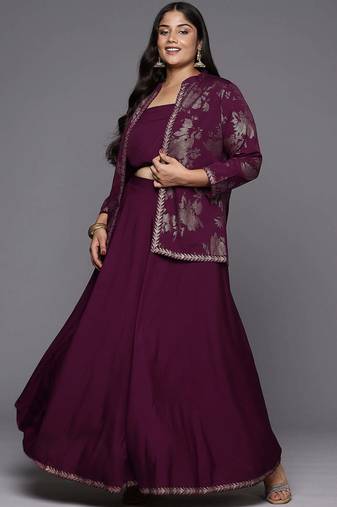 Burgundy printed crepe co ord set