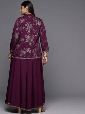 Burgundy printed crepe co ord set 2
