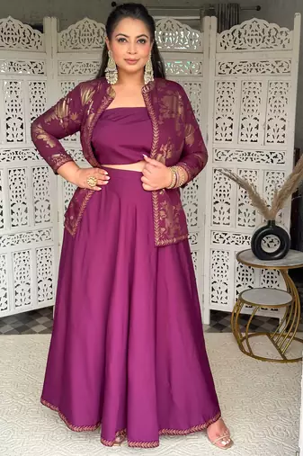 Burgundy printed crepe co ord set