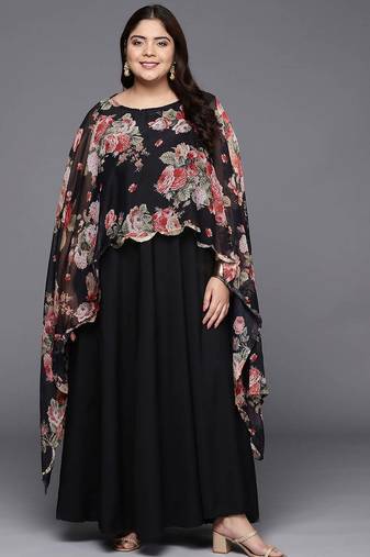 Black printed crepe ethnic dresses