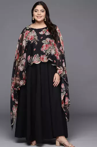 Black printed crepe ethnic dresses