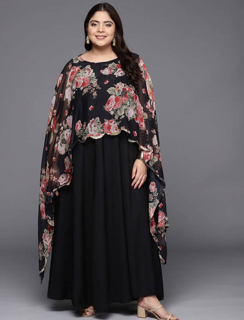 Black printed crepe ethnic dresses