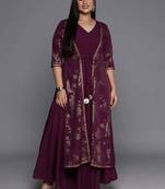 Burgundy printed crepe ethnic dresses