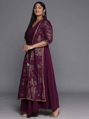 Burgundy printed crepe ethnic dresses 2