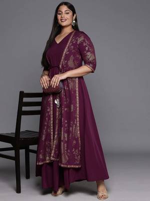 Burgundy printed crepe ethnic dresses 4