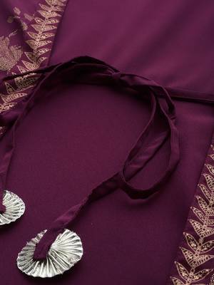 Burgundy printed crepe ethnic dresses 5