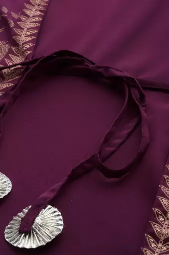 Burgundy printed crepe ethnic dresses