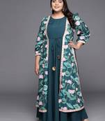 Green printed crepe ethnic dresses