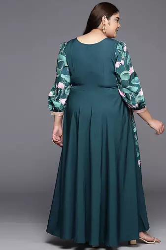 Green printed crepe ethnic dresses