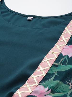 Green printed crepe ethnic dresses 5
