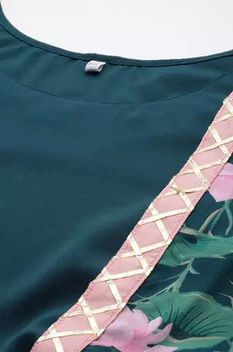 Green printed crepe ethnic dresses