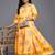 Yellow printed polyester ethnic dresses