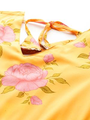 Yellow printed polyester ethnic dresses 3