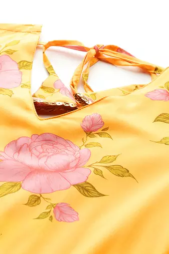 Yellow printed polyester ethnic dresses