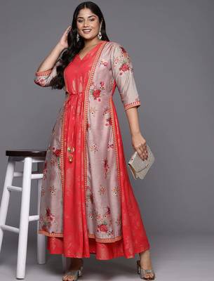 Red printed crepe ethnic dresses 1