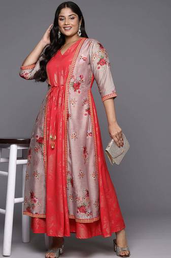Red printed crepe ethnic dresses