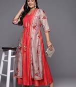 Red printed crepe ethnic dresses