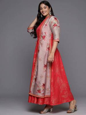 Red printed crepe ethnic dresses 3