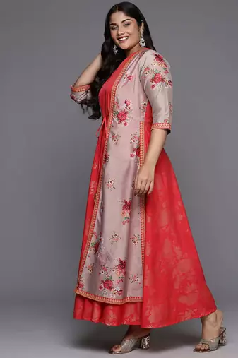 Red printed crepe ethnic dresses