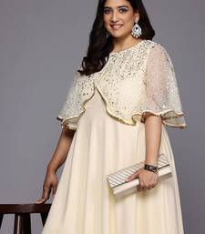 Off white printed crepe ethnic dresses