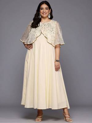 Off white printed crepe ethnic dresses 1
