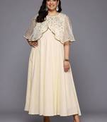 Off white printed crepe ethnic dresses