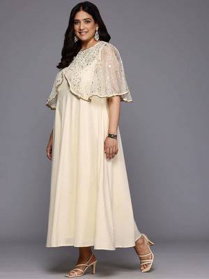 Off white printed crepe ethnic dresses 4