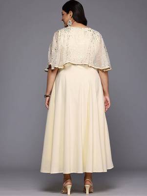 Off white printed crepe ethnic dresses 5