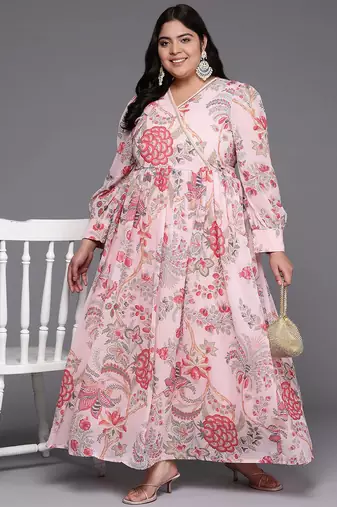 Pink printed georgette ethnic dresses