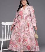Pink printed georgette ethnic dresses
