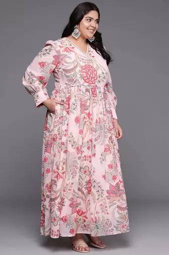 Pink printed georgette ethnic dresses