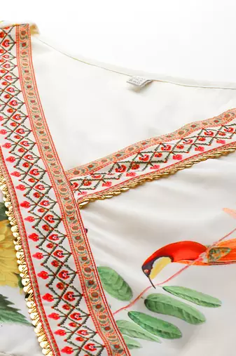 Off white printed georgette ethnic dresses