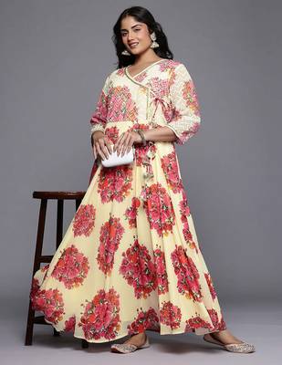 Off-white printed georgette ethnic dresses 2