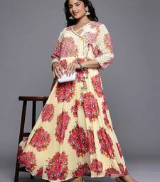 Off-white printed georgette ethnic dresses