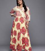 Off-white printed georgette ethnic dresses