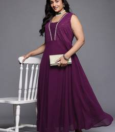 Purple embroidered georgette ethnic dresses