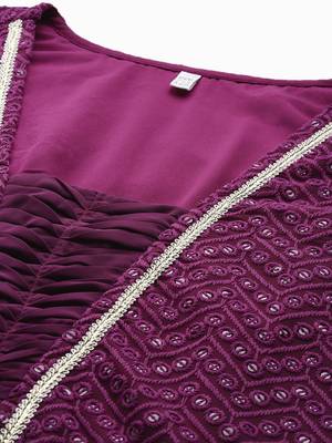 Purple embroidered georgette ethnic dresses 3