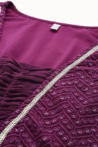 Purple embroidered georgette ethnic dresses