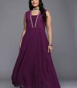 Purple embroidered georgette ethnic dresses
