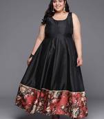 Black printed poly silk ethnic dresses