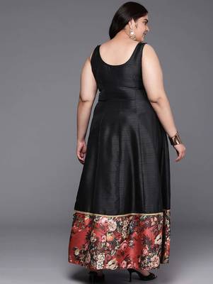 Black printed poly silk ethnic dresses 4