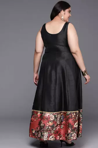 Black printed poly silk ethnic dresses