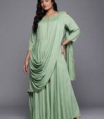 Green printed viscose rayon ethnic dresses