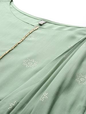 Green printed viscose rayon ethnic dresses 2
