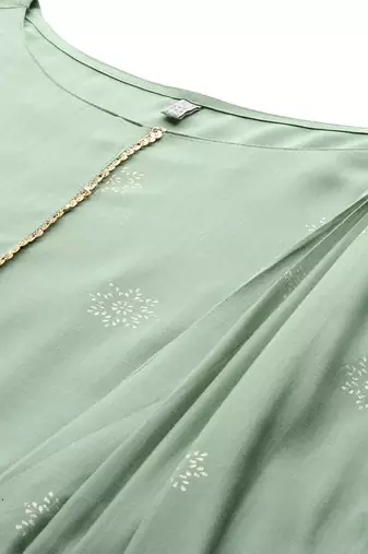 Green printed viscose rayon ethnic dresses