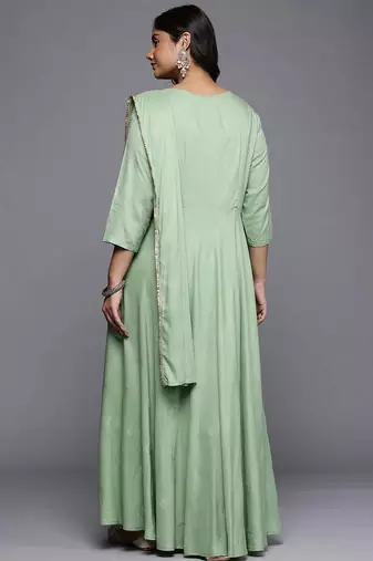 Green printed viscose rayon ethnic dresses