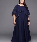 Navy blue printed crepe ethnic dresses