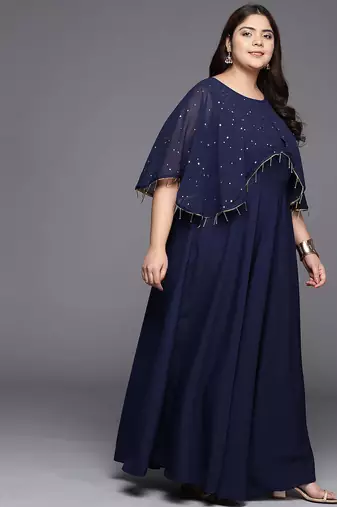 Navy blue printed crepe ethnic dresses