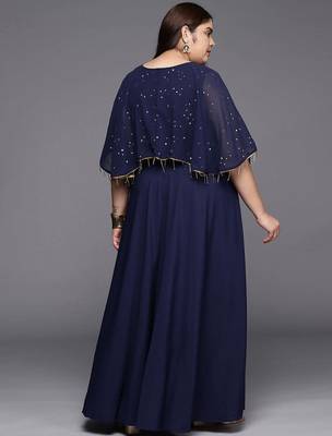 Navy blue printed crepe ethnic dresses 3