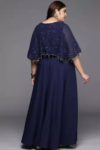 Navy blue printed crepe ethnic dresses